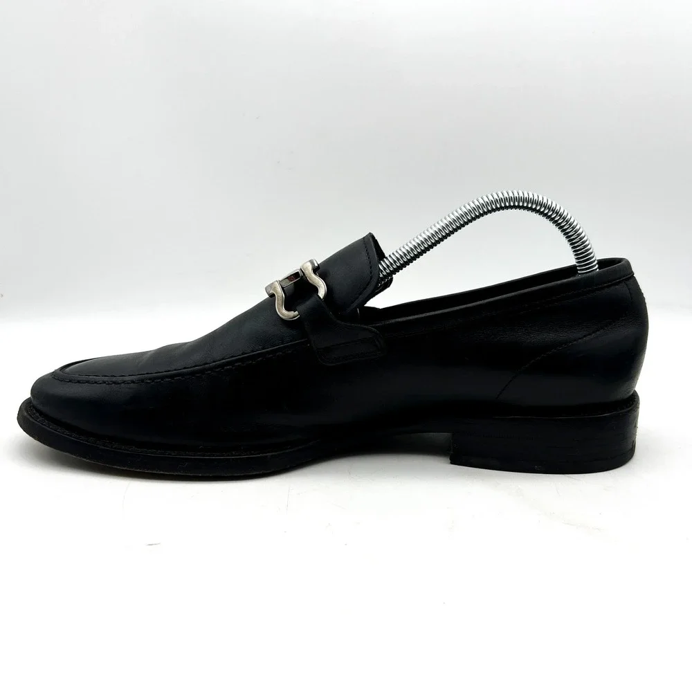 Salvatore Ferragamo Mens Size 7 EE Wide Black Leather Horse Bit Loafers - Picture 8 of 14